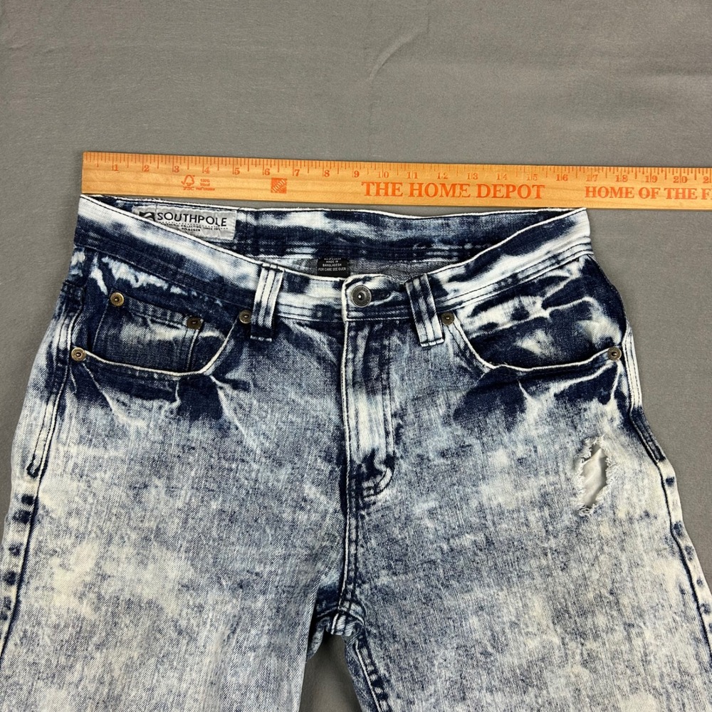 Vintage Y2k Southpole Denim Shorts Acid Wash Distressed Mens 34 Blue - Picture 3 of 14